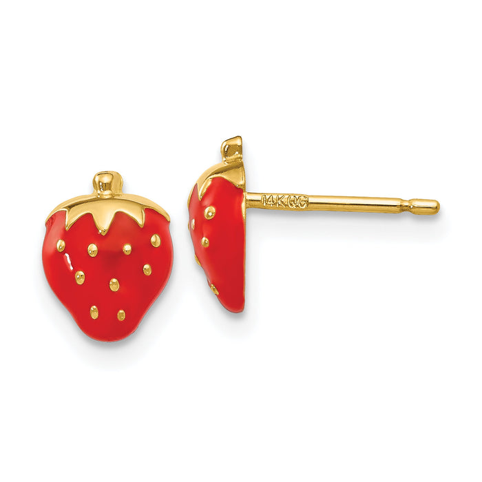 14k Enameled Strawberry Earrings-YE595