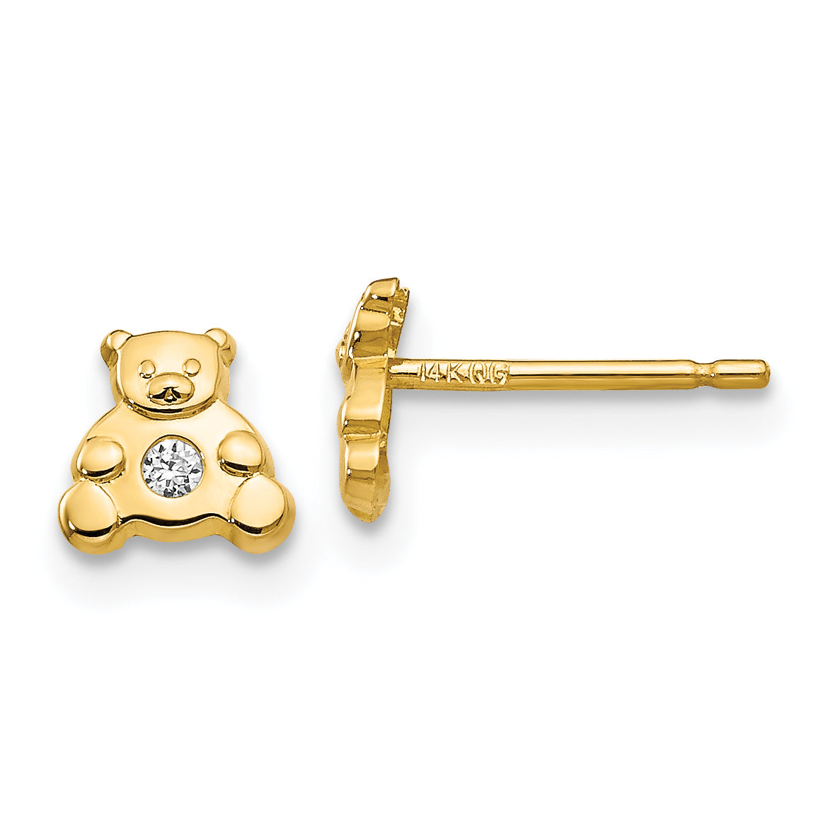 14k Bear with CZ Earrings-YE600