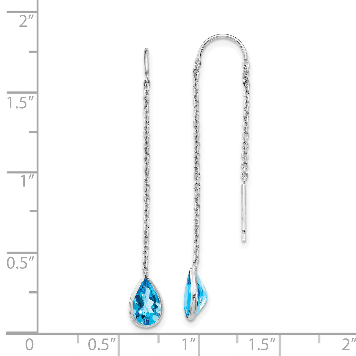 14k White Gold Blue Topaz Pear Bezel Threader Earrings-YE682
