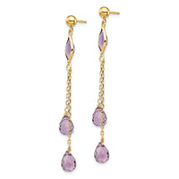 14k Amethyst Post Dangle Earrings-YE705