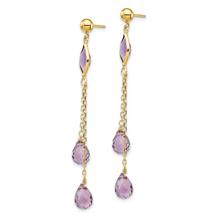 14k Amethyst Post Dangle Earrings-YE705