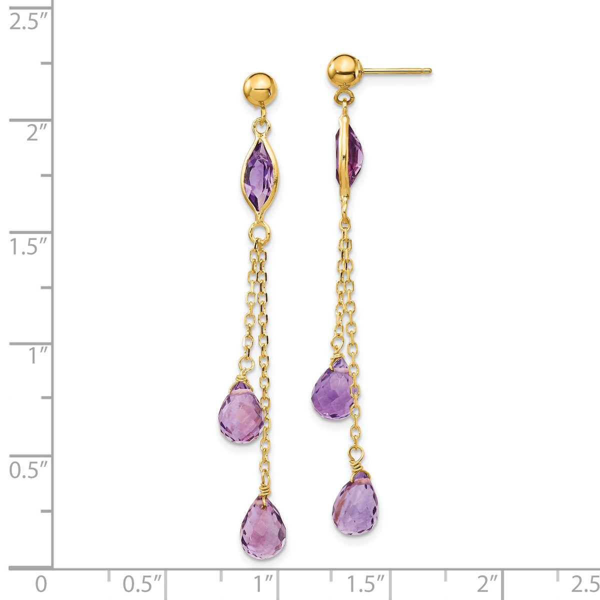 14k Amethyst Post Dangle Earrings-YE705