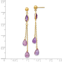 14k Amethyst Post Dangle Earrings-YE705