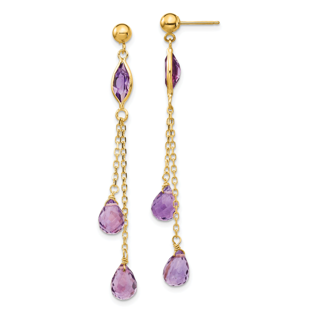14k Amethyst Post Dangle Earrings-YE705