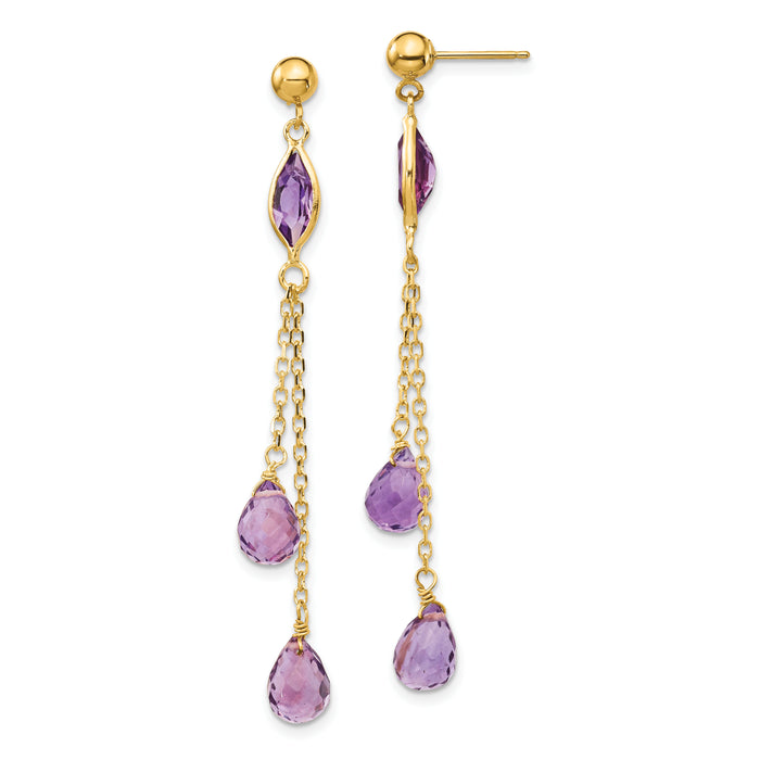 14k Amethyst Post Dangle Earrings-YE705