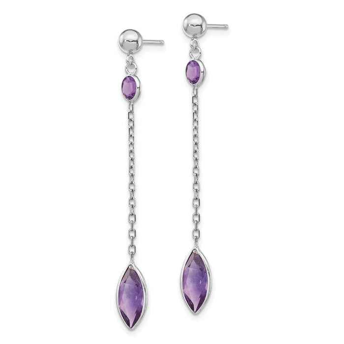 14k White Gold Amethyst Post Dangle Earrings-YE711