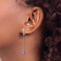 14k White Gold Amethyst Post Dangle Earrings-YE711