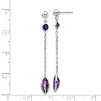 14k White Gold Amethyst Post Dangle Earrings-YE711