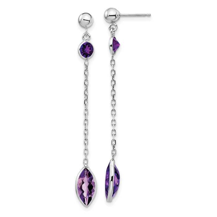 14k White Gold Amethyst Post Dangle Earrings-YE711