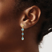 14k Blue Topaz Gemstone Dangle Earrings-YE876