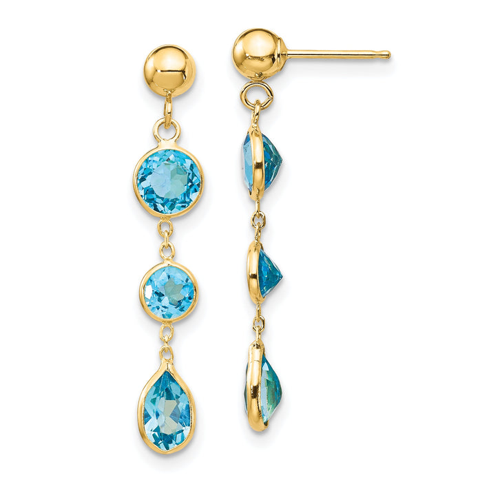 14k Blue Topaz Gemstone Dangle Earrings-YE876