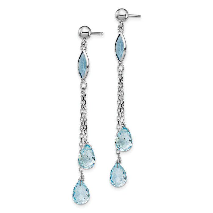 14k White Gold Blue Topaz Dangle Earrings-YE904