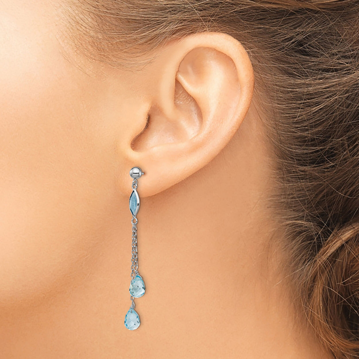 14k White Gold Blue Topaz Dangle Earrings-YE904