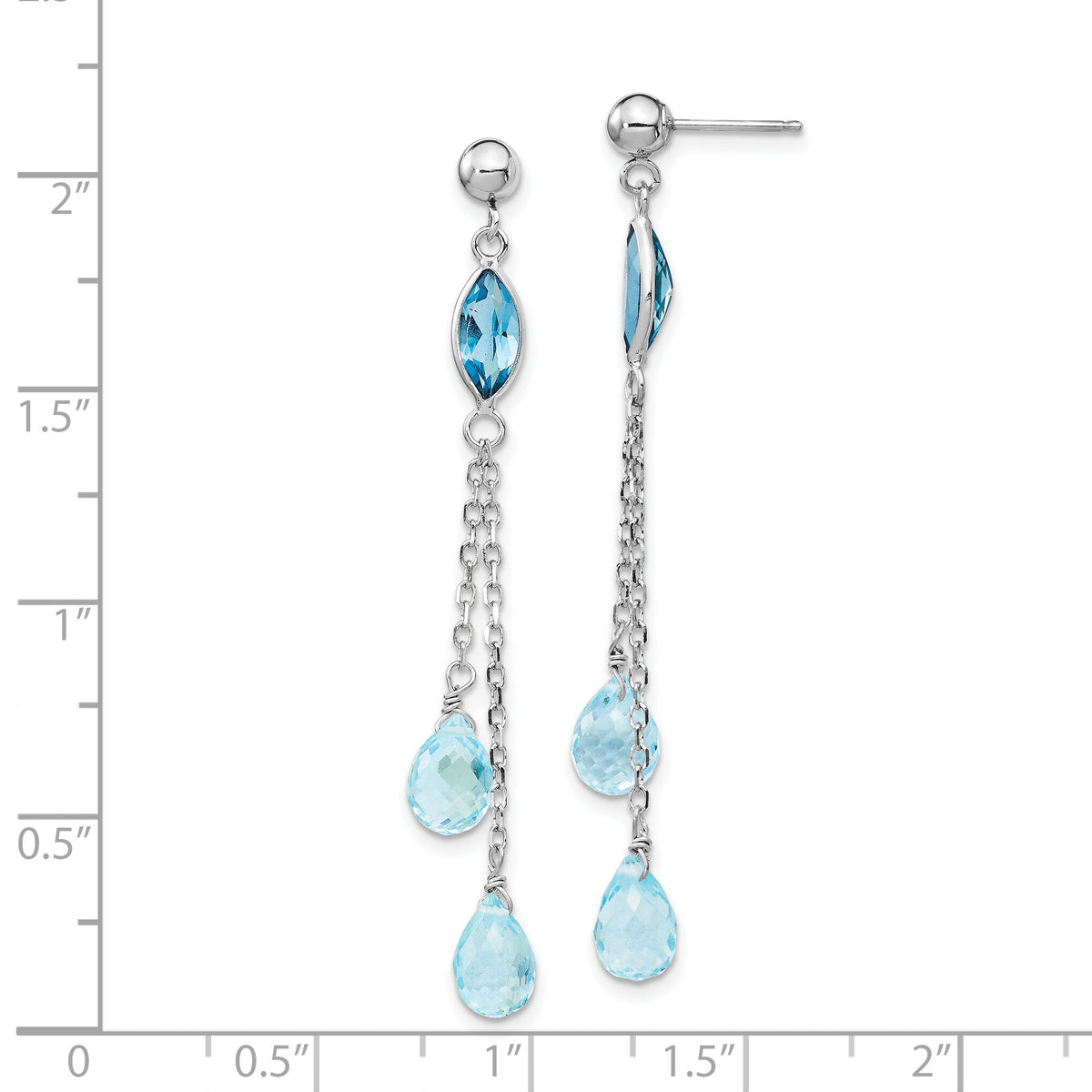 14k White Gold Blue Topaz Dangle Earrings-YE904