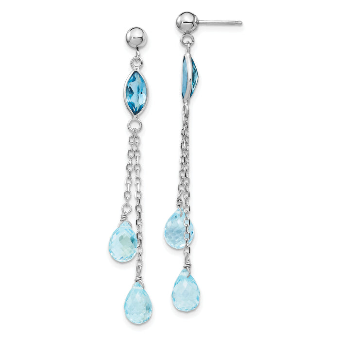 14k White Gold Blue Topaz Dangle Earrings-YE904
