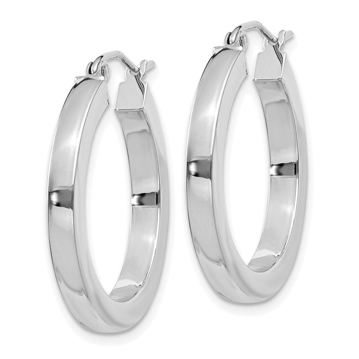 14k White Gold 3mm Polished Square Tube Hoop Earrings-Z1116