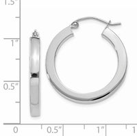 14k White Gold 3mm Polished Square Tube Hoop Earrings-Z1116