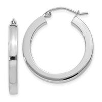 14k White Gold 3mm Polished Square Tube Hoop Earrings-Z1116