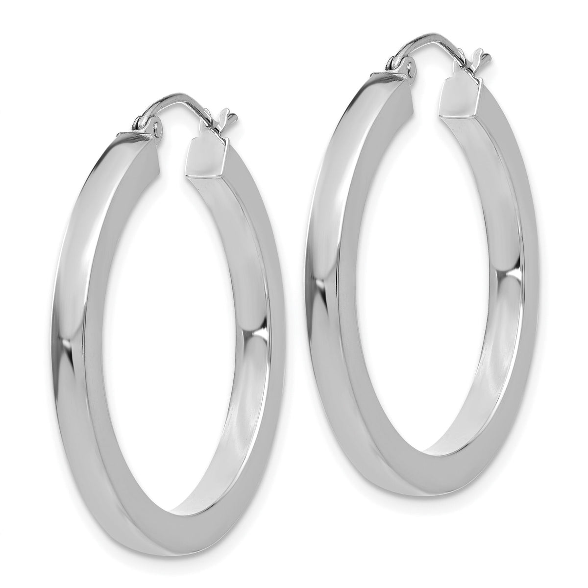 14k White Gold 3mm Polished Square Tube Hoop Earrings-Z1117