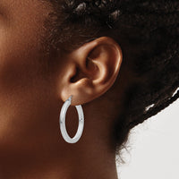 14k White Gold 3mm Polished Square Tube Hoop Earrings-Z1117