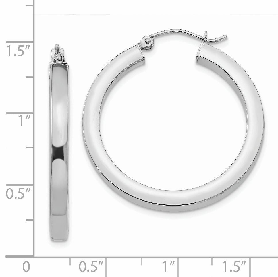 14k White Gold 3mm Polished Square Tube Hoop Earrings-Z1117