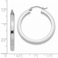 14k White Gold 3mm Polished Square Tube Hoop Earrings-Z1117