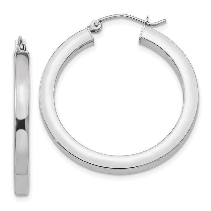 14k White Gold 3mm Polished Square Tube Hoop Earrings-Z1117