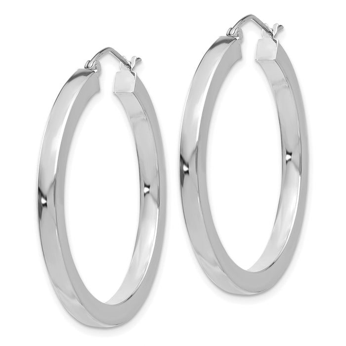 14k White Gold 3mm Polished Square Tube Hoop Earrings-Z1118