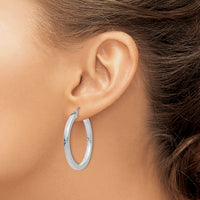 14k White Gold 3mm Polished Square Tube Hoop Earrings-Z1118