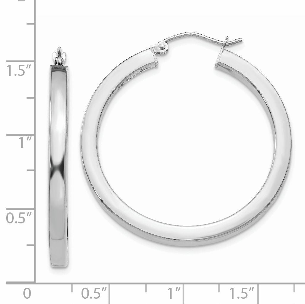 14k White Gold 3mm Polished Square Tube Hoop Earrings-Z1118
