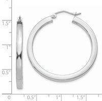 14k White Gold 3mm Polished Square Tube Hoop Earrings-Z1118