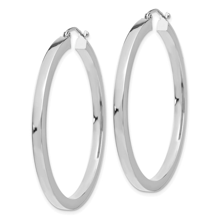 14k White Gold 3mm Polished Square Tube Hoop Earrings-Z1119