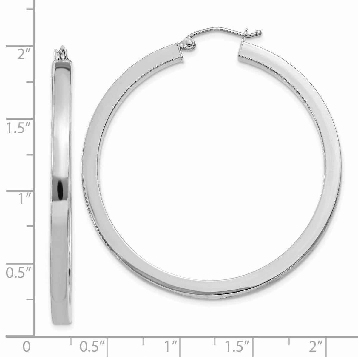 14k White Gold 3mm Polished Square Tube Hoop Earrings-Z1119