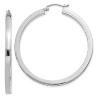 14k White Gold 3mm Polished Square Tube Hoop Earrings-Z1119