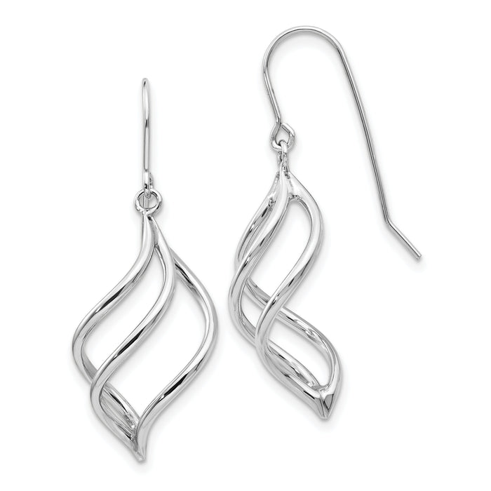 14K White Gold Swirl Dangle Earrings-Z1155