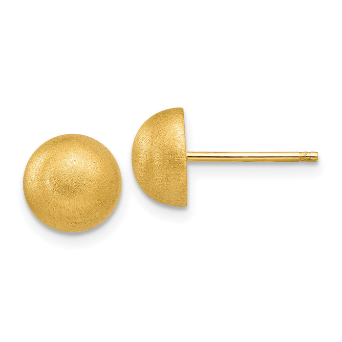 14k Hollow Satin 8.00mm Half Ball Post Earrings-Z1203