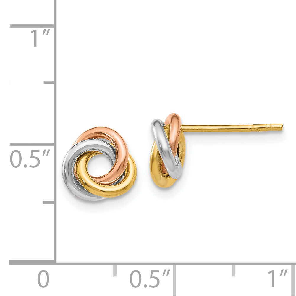14k Tri-color Twisted Knot Post Earrings-Z1239