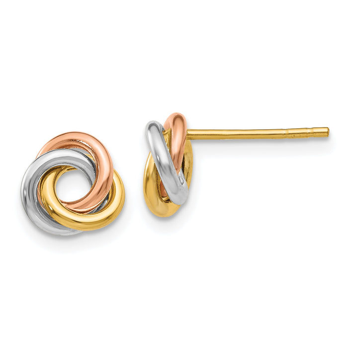 14k Tri-color Twisted Knot Post Earrings-Z1239