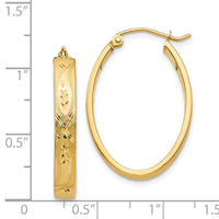 14k Satin & Diamond-Cut Oval Hoop Earrings-Z357