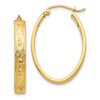 14k Satin & Diamond-Cut Oval Hoop Earrings-Z357