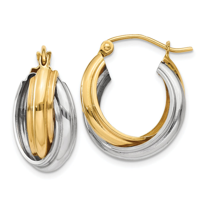 14k Two-tone Polished Double Hoop Earrings-Z759