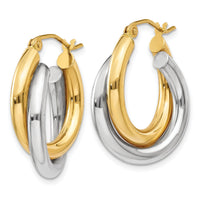 14k Two-tone Polished Double Tube Hoop Earrings-Z795