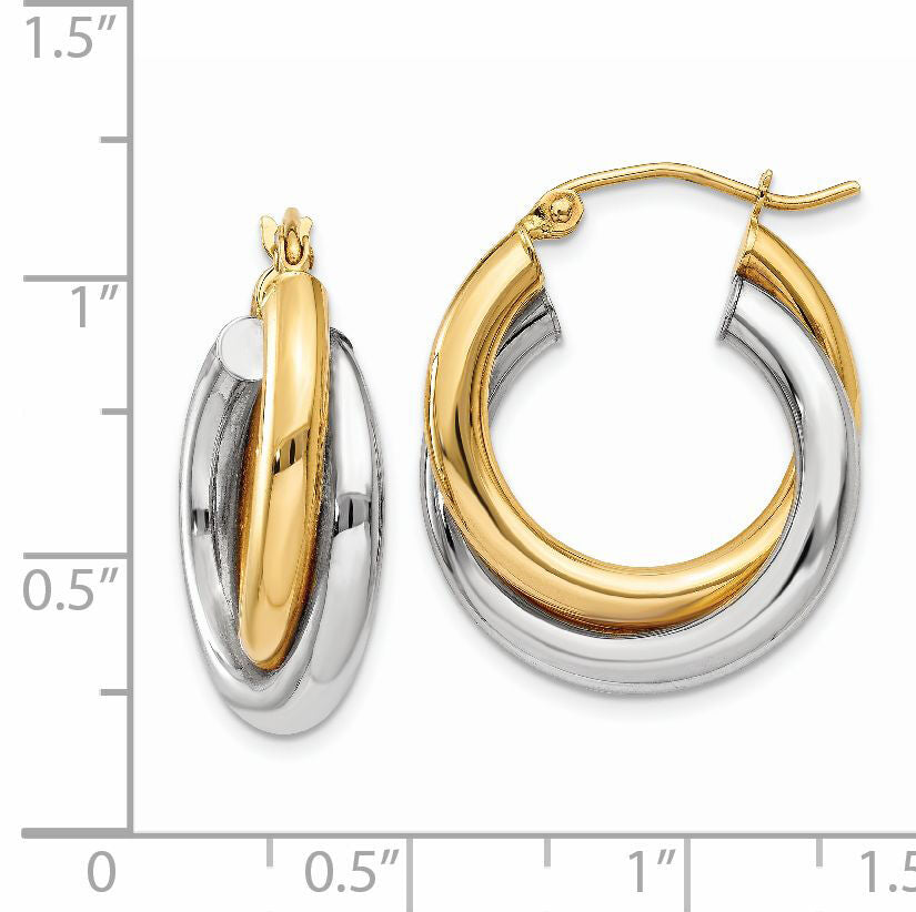 14k Two-tone Polished Double Tube Hoop Earrings-Z795