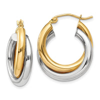 14k Two-tone Polished Double Tube Hoop Earrings-Z795