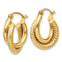 14k Polished Twisted Double Hoop Earrings-Z840