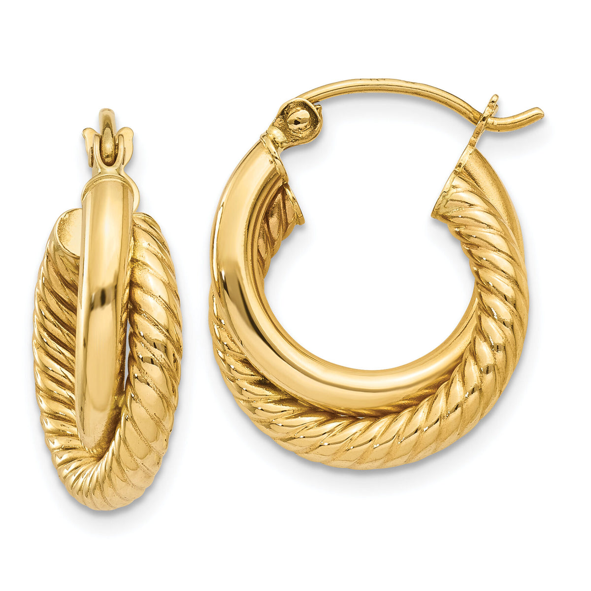 14k Polished Twisted Double Hoop Earrings-Z840