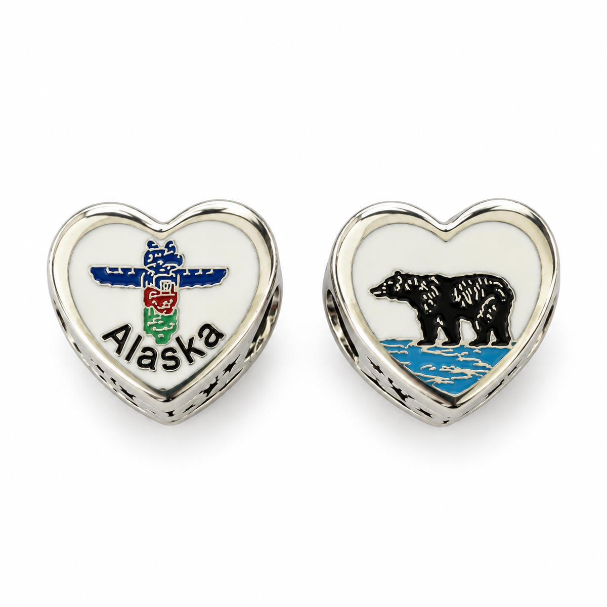 BEAR & TOTEM ALASKA ENGRAVED REVERSIBLE PANDORA CHARM