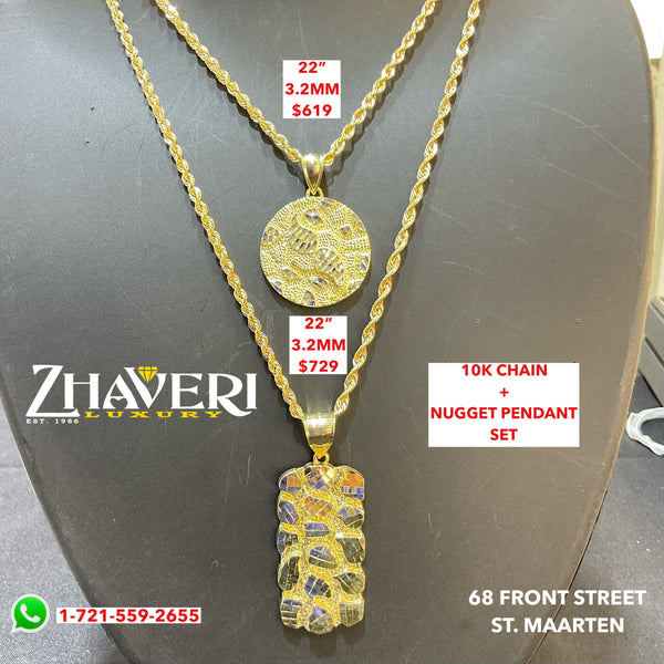 10K CHAIN AND NUGGET PENDANT SET