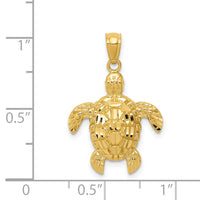 14k Diamond-cut Polished Sea Turtle Pendant-K6033