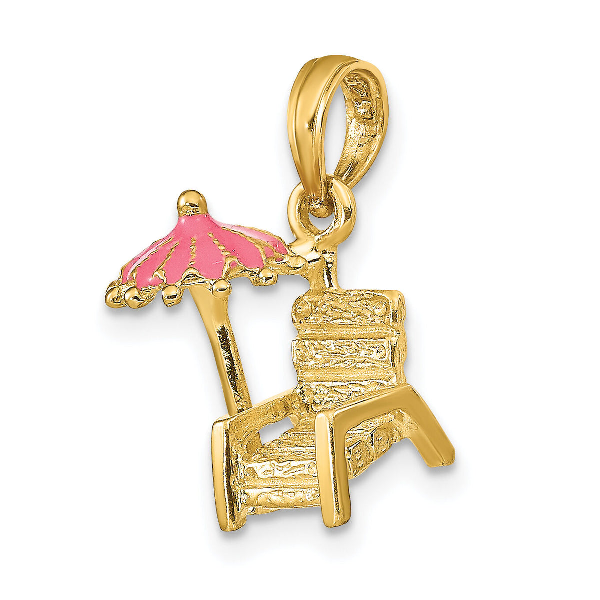 14K 3-D Pink Enamel Beach Chair and Umbrella Charm-K6731